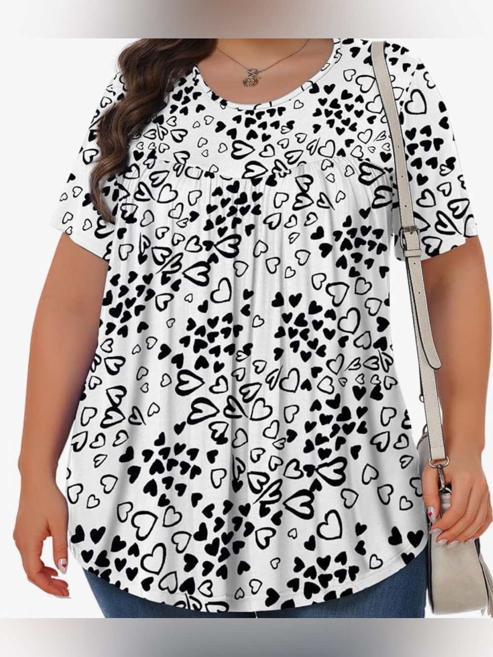 Plus Heart-Print Short Sleeve Tee - White/Black